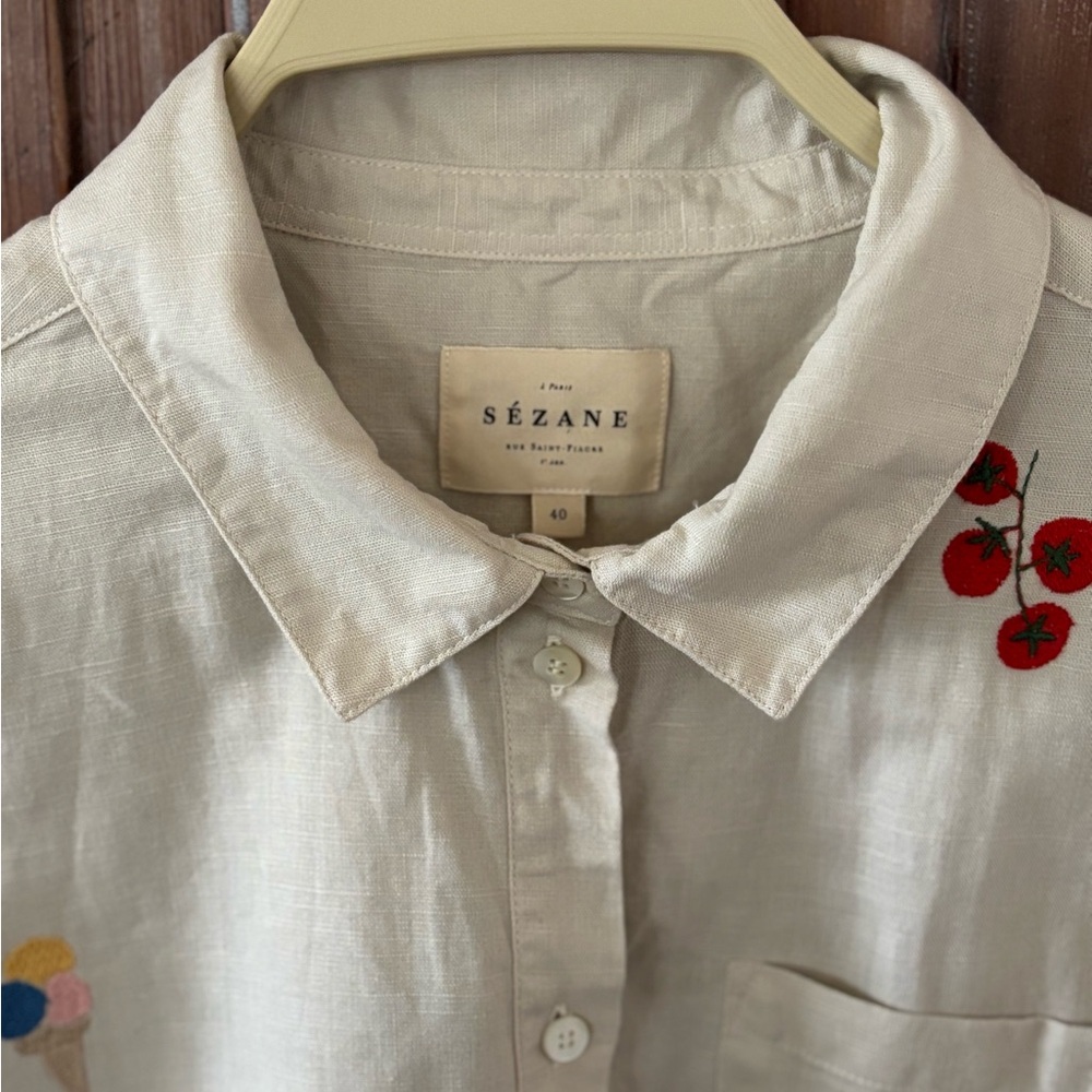 Sezane Embroidered Linen Shirt, size 40